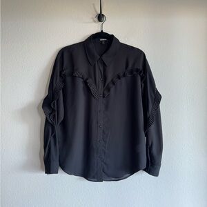 Express Western Fringe Sheer Black Button Down